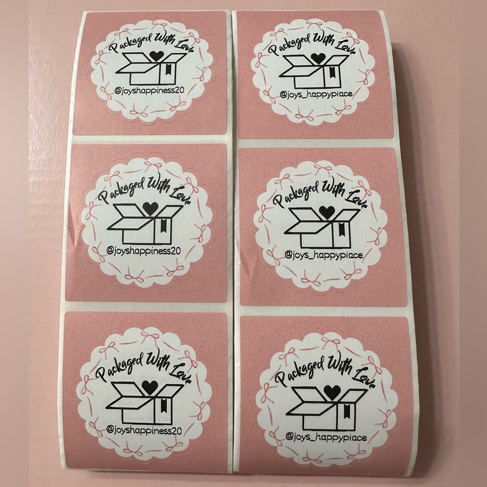 50 ct. Custom 2” Pink Bows Shipping Stickers- Packaged With Love - Picture 8 of 9